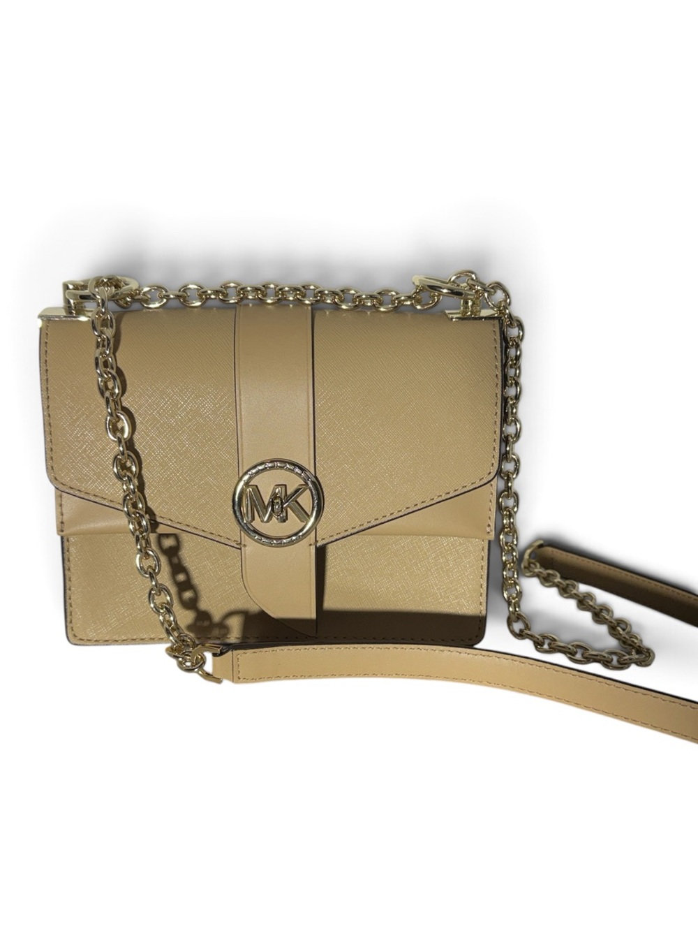 Michael Kors Greenwich Saffiano Leather Crossbody Two-Way Bag Beige Camel NWOT